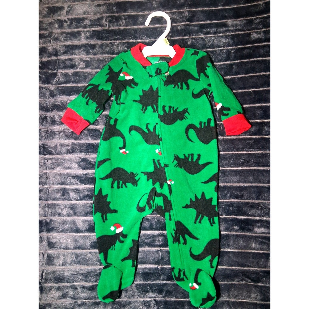 Carter's Baby Boy 3M Green Dinosaur Christmas Santa Pajama Footie Sleepwear New